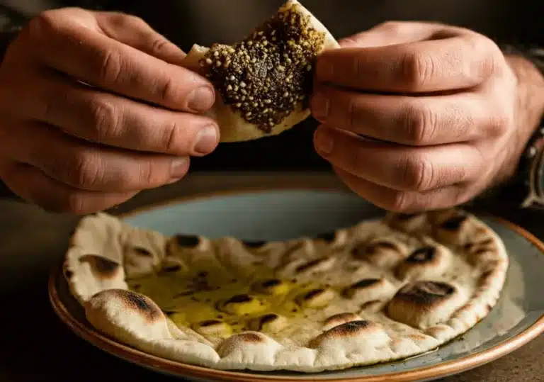 Pita-Brot mit Zatar und Olivenöl