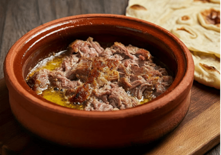 Qawarma und Fladenbrot