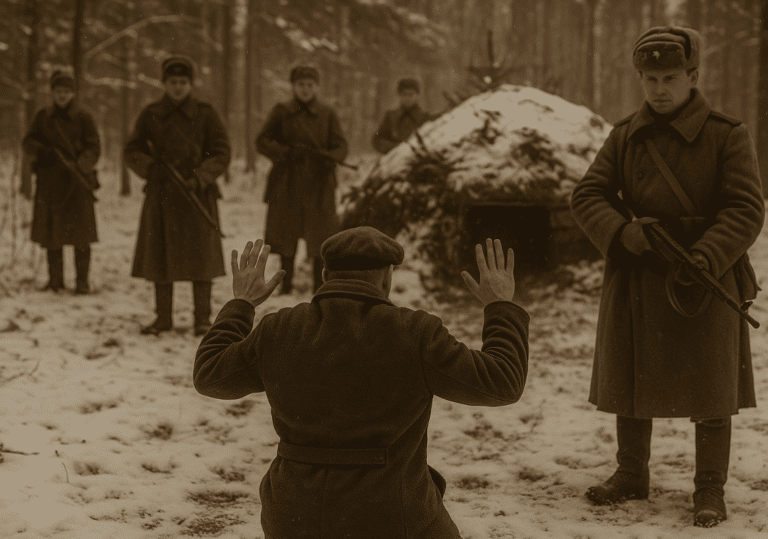 Familie Winkler und Lontke vor russischen Soldaten
