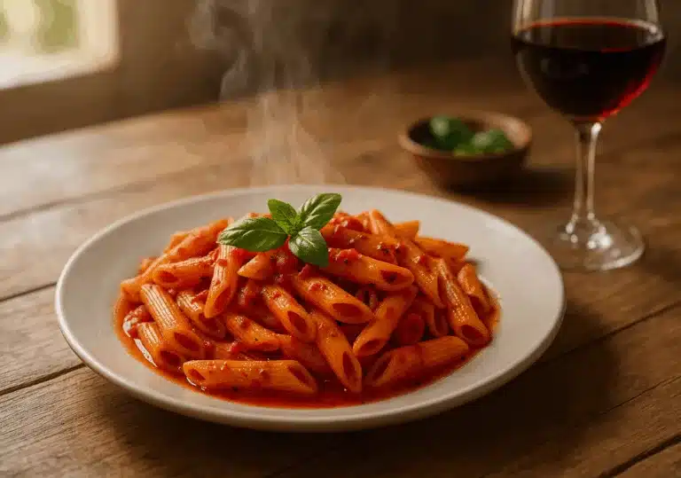 Nudeln im Teller - Penne Diavolo