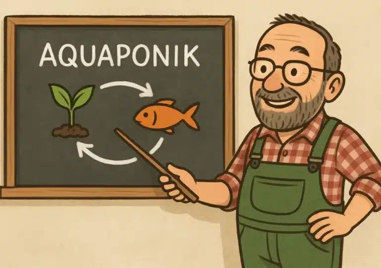 Peter Winkler erklärt die Aquaponik an einer Tafel